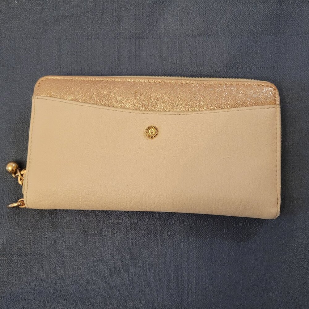 Lauren Conrad Beige & Gold Zip-Around Wallet With Glitter Accent